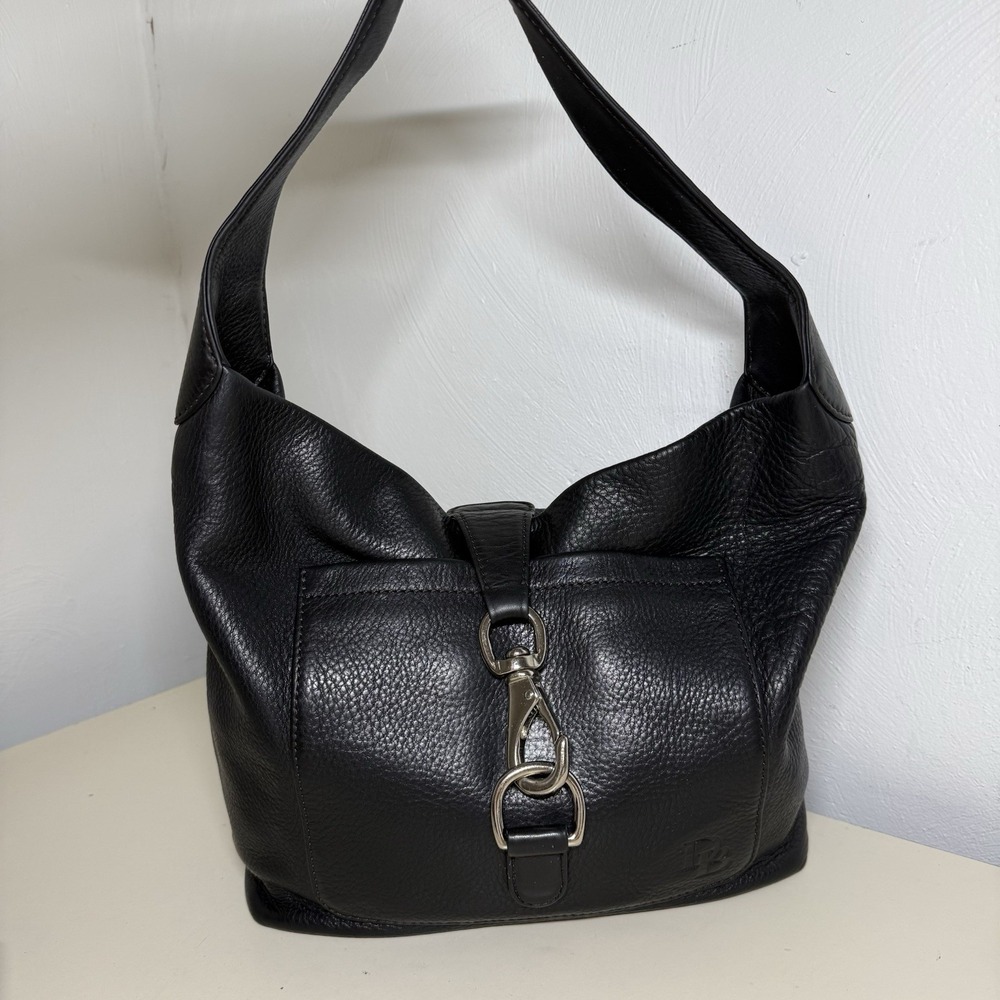 Dooney & Bourke Logo Lock Sac Hobo Satchel Shoulder Bag Black Leather